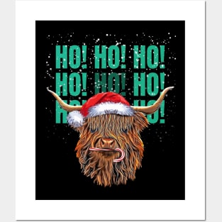 Highland cow and HO HO HO! , Christmas with cute Highland Cow, for nativity Posters and Art